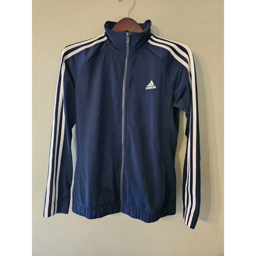 Adidas Full Zip‎ Warm Up Track Jacket Youth M 12-14 blue and white 3 stripe